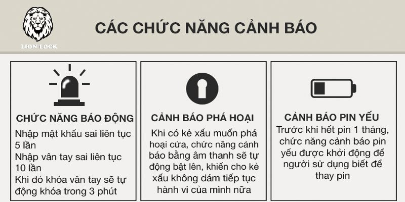 Chức năng báo động cảnh báo: Cảnh báo phá hoại cảnh báo pin yếu